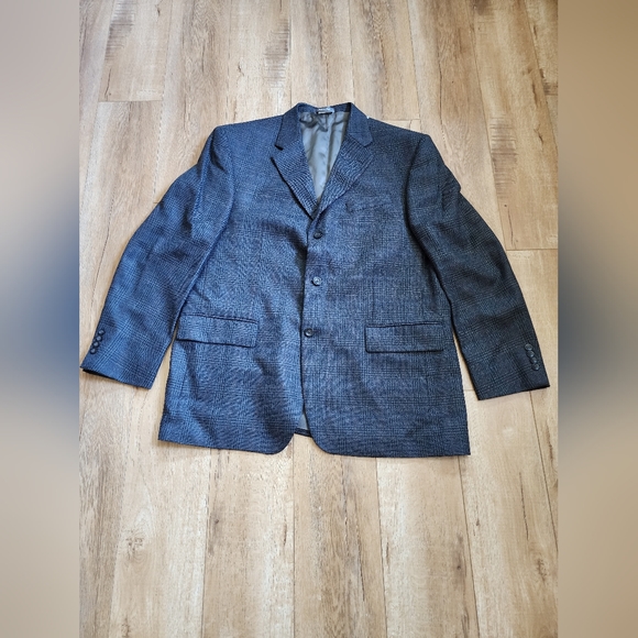 New Oscar de la Renta Men's 46R Lambswool Windowpane Plaid Gray Blazer Jacket